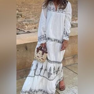 Zara White Dress with Black Embroidery